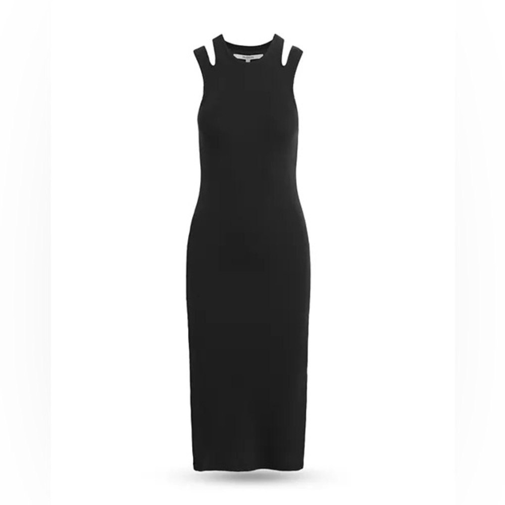Hudson Black Cut-Out Midi Dress NWT XL Ribbed Bodycon Side Slit